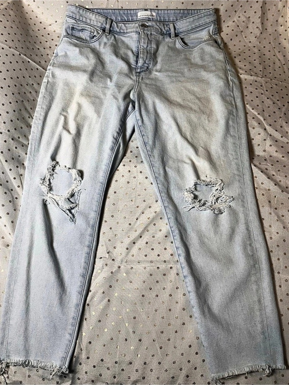 LOFT Curvy High Waist Skinny Ankle Jeans Distressed Blue 16